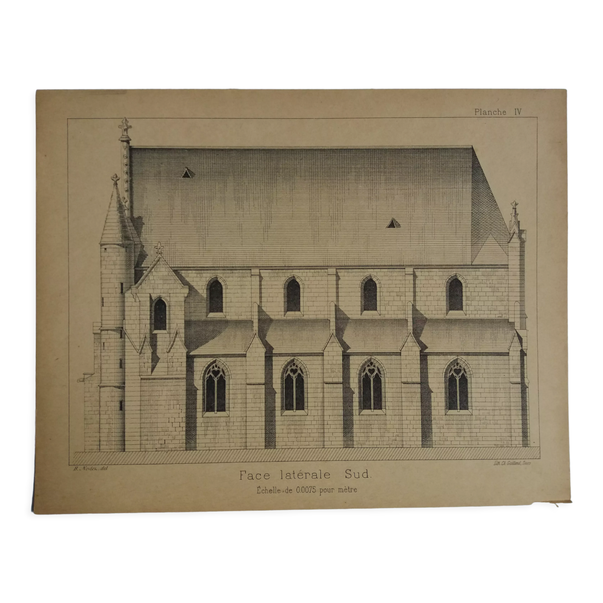 Ancient lithograph architecture façade of a church
