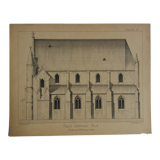 Ancient lithograph architecture façade of a church