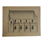 Ancient lithograph architecture façade of a church