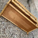 Vintage rattan wall shelf with mirror