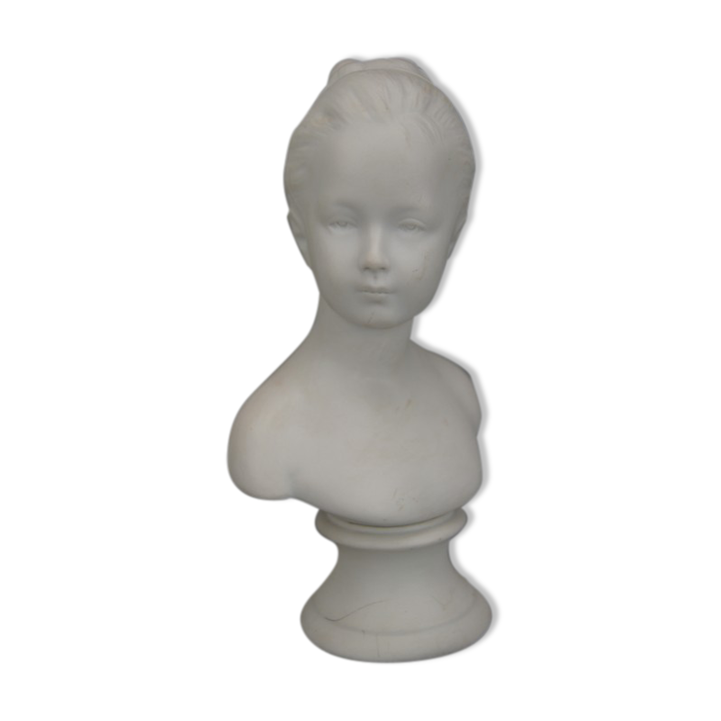Buste Mademoiselle Brongniart, en biscuit blanc, sur socle rond