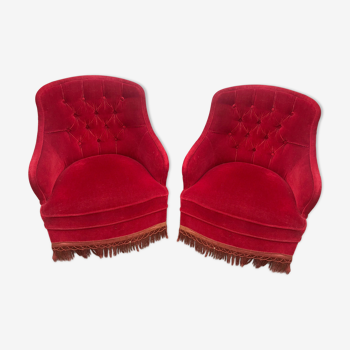 Pair of red velvet toad chairs