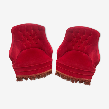 Paire de fauteuils crapaud velours rouge