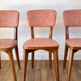 Set of 6 Scandinavian chairs in beech wood and pastel skaï 50s