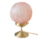 Art Deco floral table lamp, vintage pink opaline glass