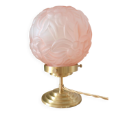 Art Deco floral table lamp, vintage pink opaline glass