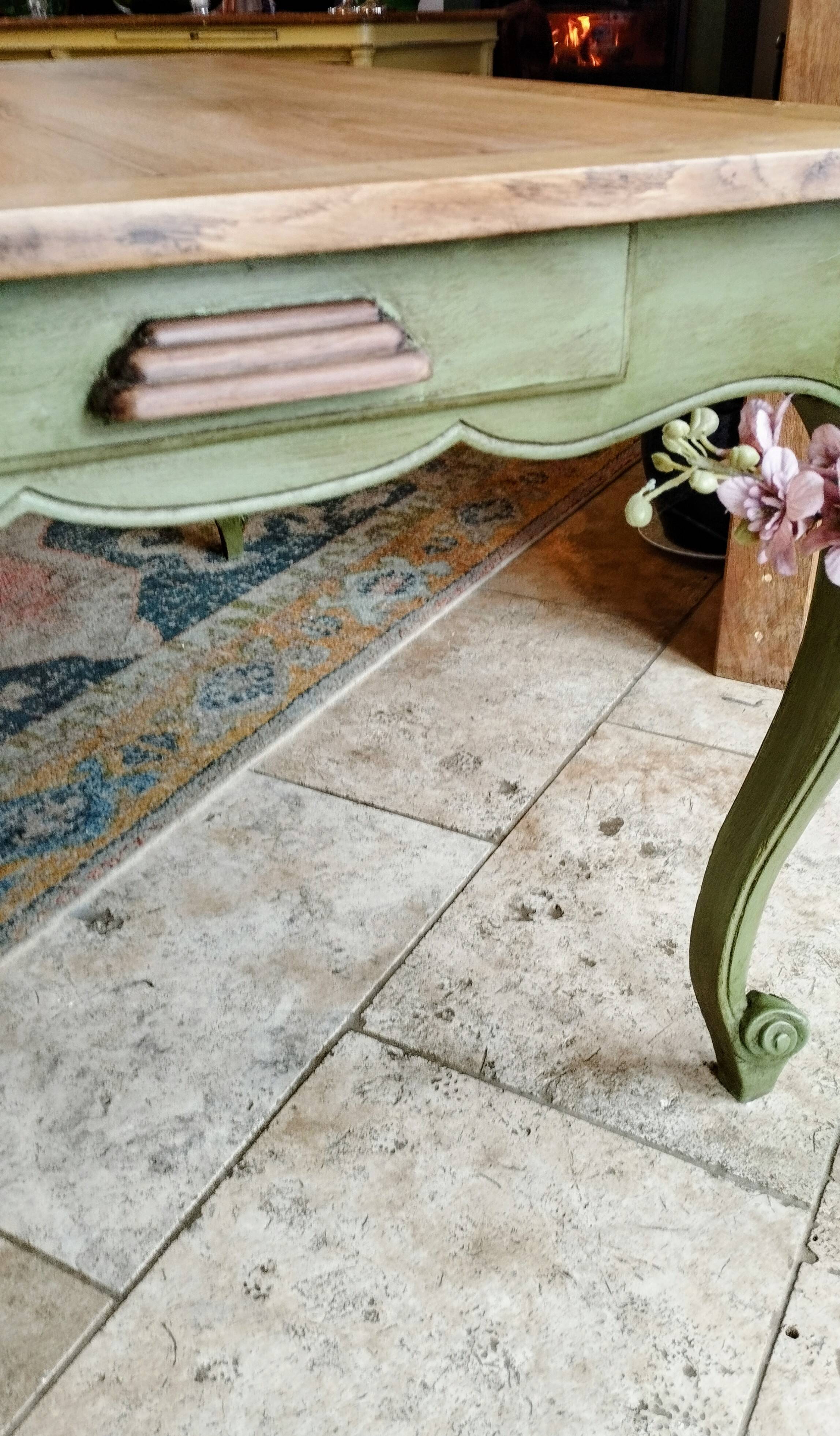 Olive green patinated table