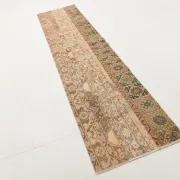 Brown Cream Vintage Persian Runner Rug, Rugs For Rustic Hallway, 74x327Cm