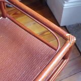 Varnished rattan coffee table and smoked glass top