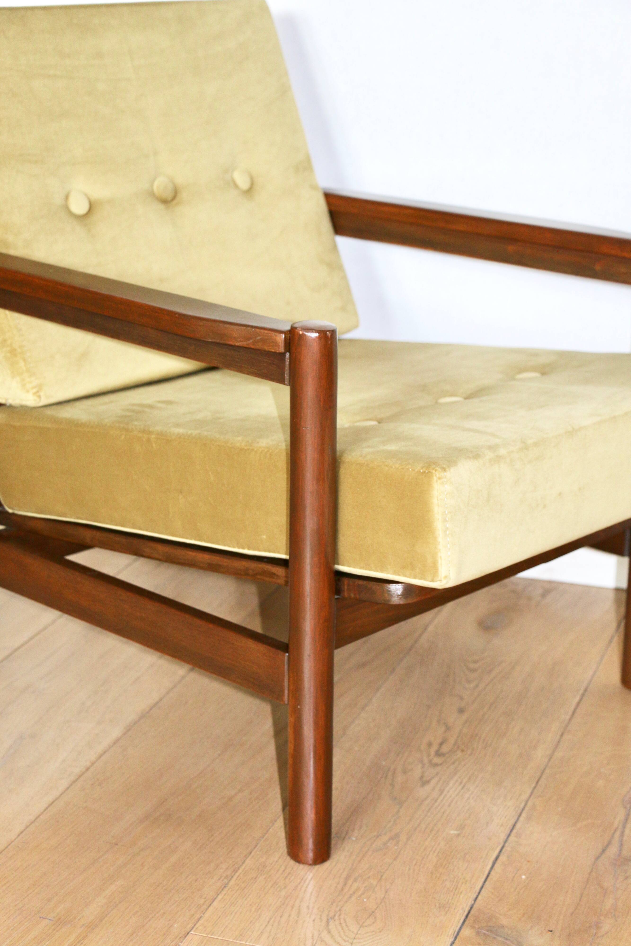 Fauteuil Vintage en Velours Olive, Années 70