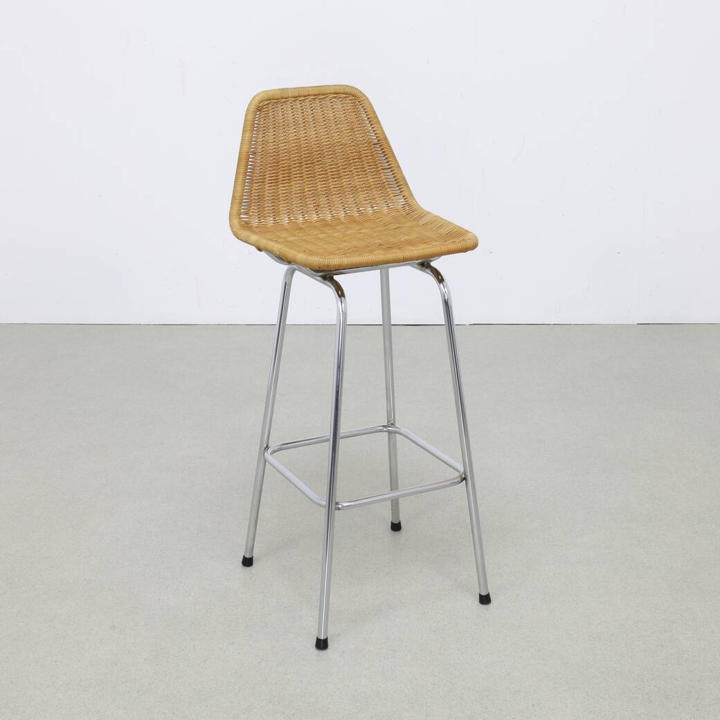 3x bar stool in rattan and chrome by rohé noordwolde, 1960s
