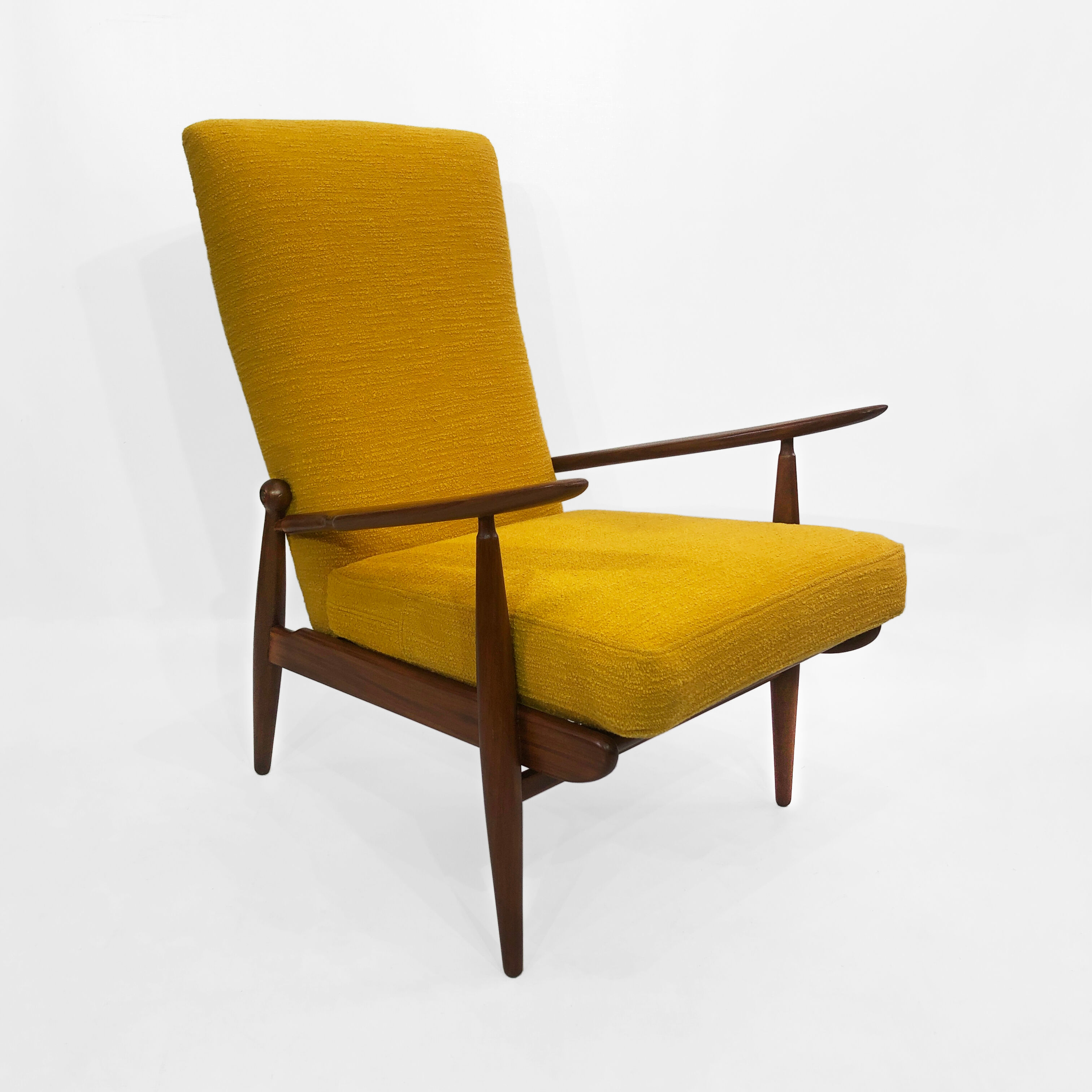 Scandart high back yellow bouclé armchair 60s 70s midcentury vintage retro ercol
