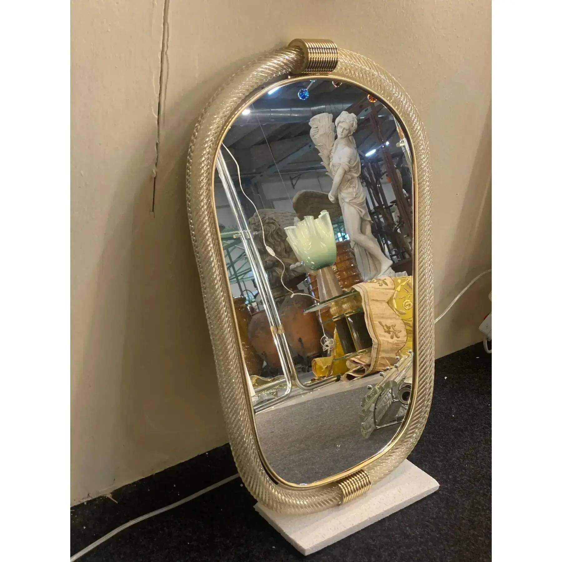 Venetian Style Murano Glass Mirror with Twisted Torciglione Frame