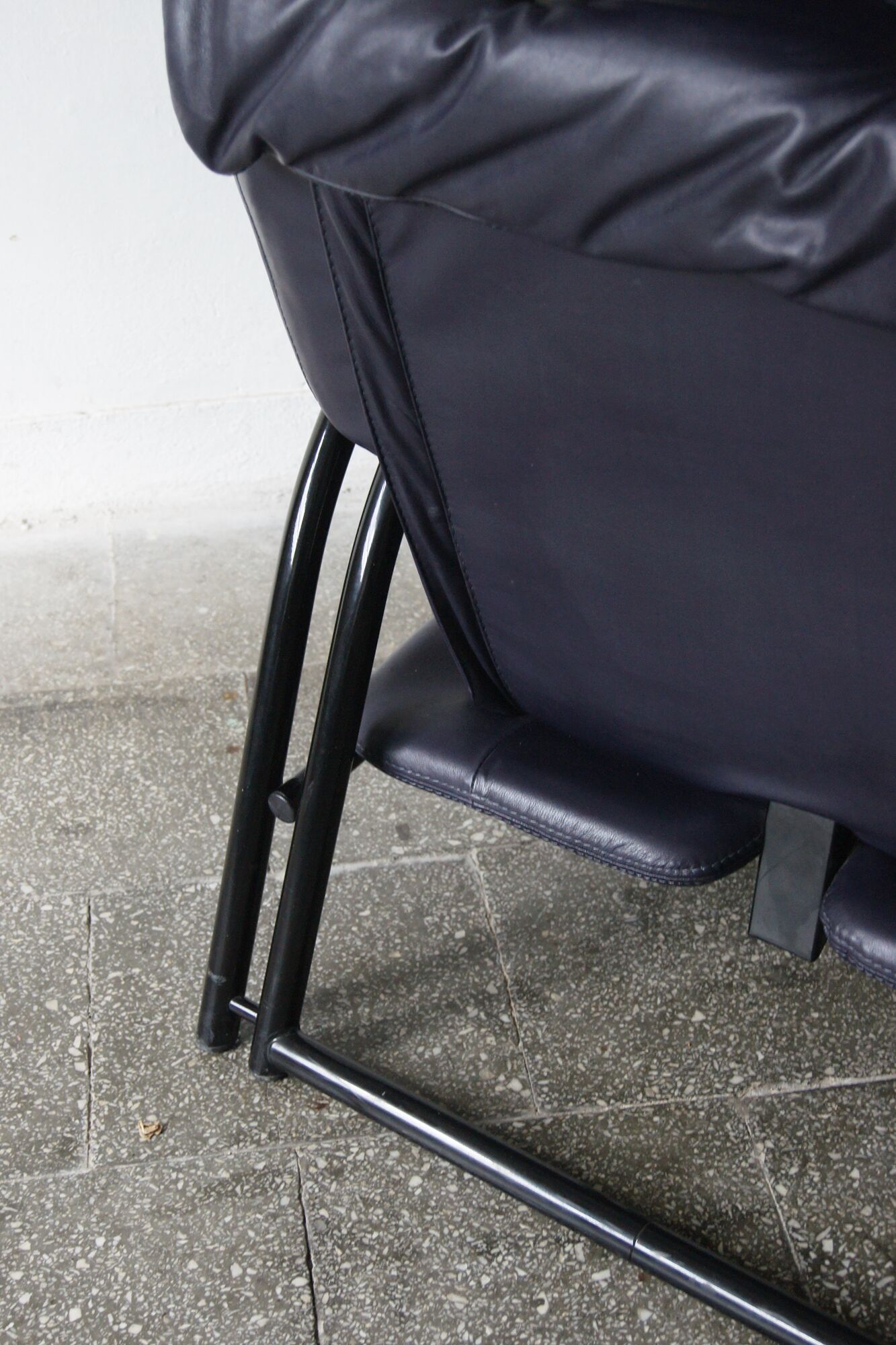 Vintage postmodern leather Italian Memphis lounge armchair