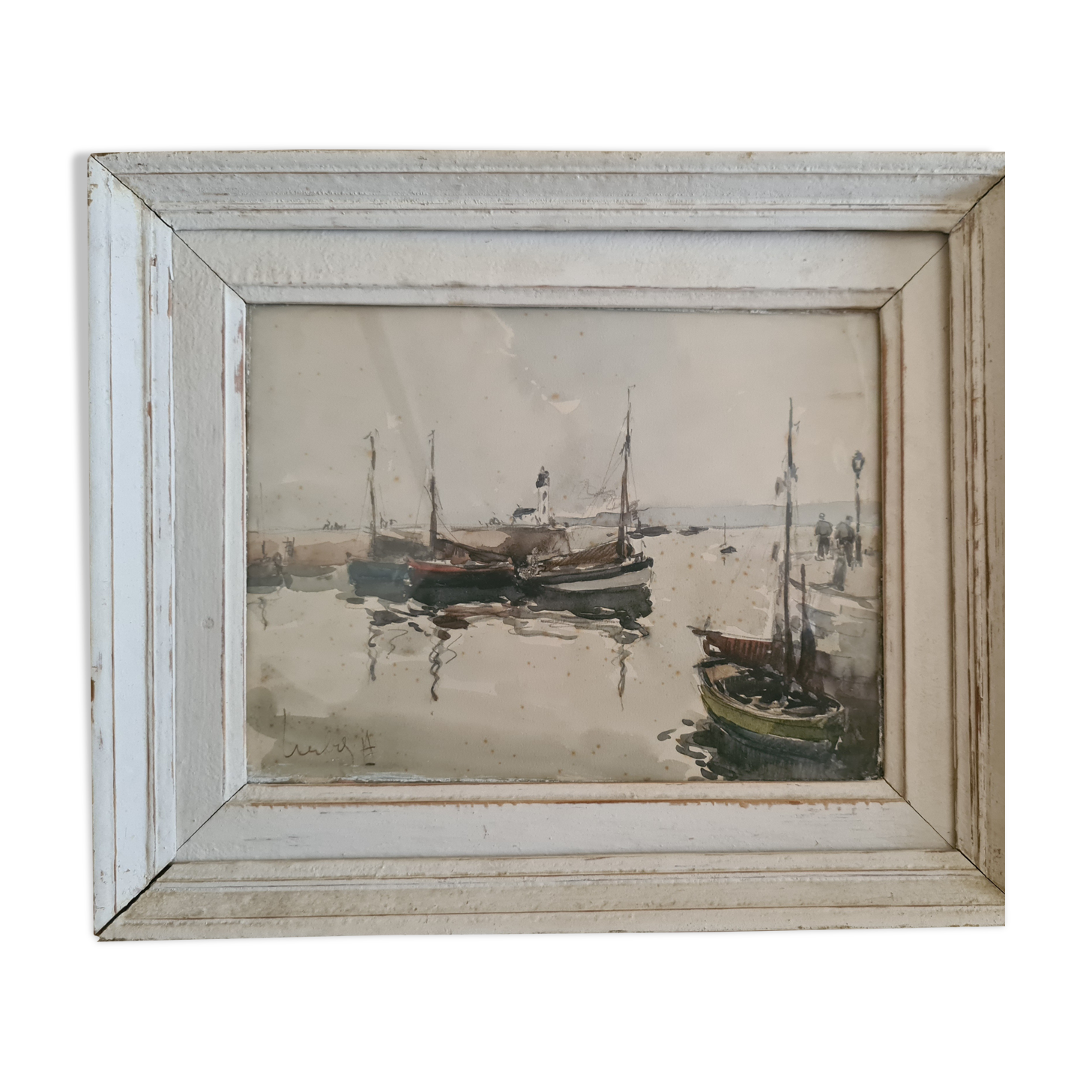 Fernand HERBO (1905-1995) Watercolor signed lower left "Boats in Honfleur" 23 x31 cm