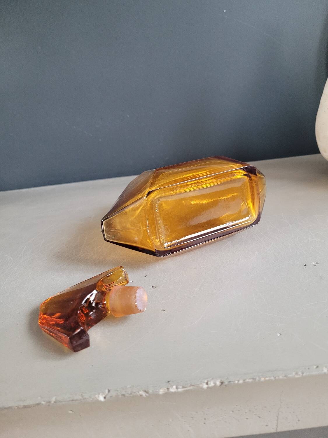 Art Deco liqueur carafe in amber glass