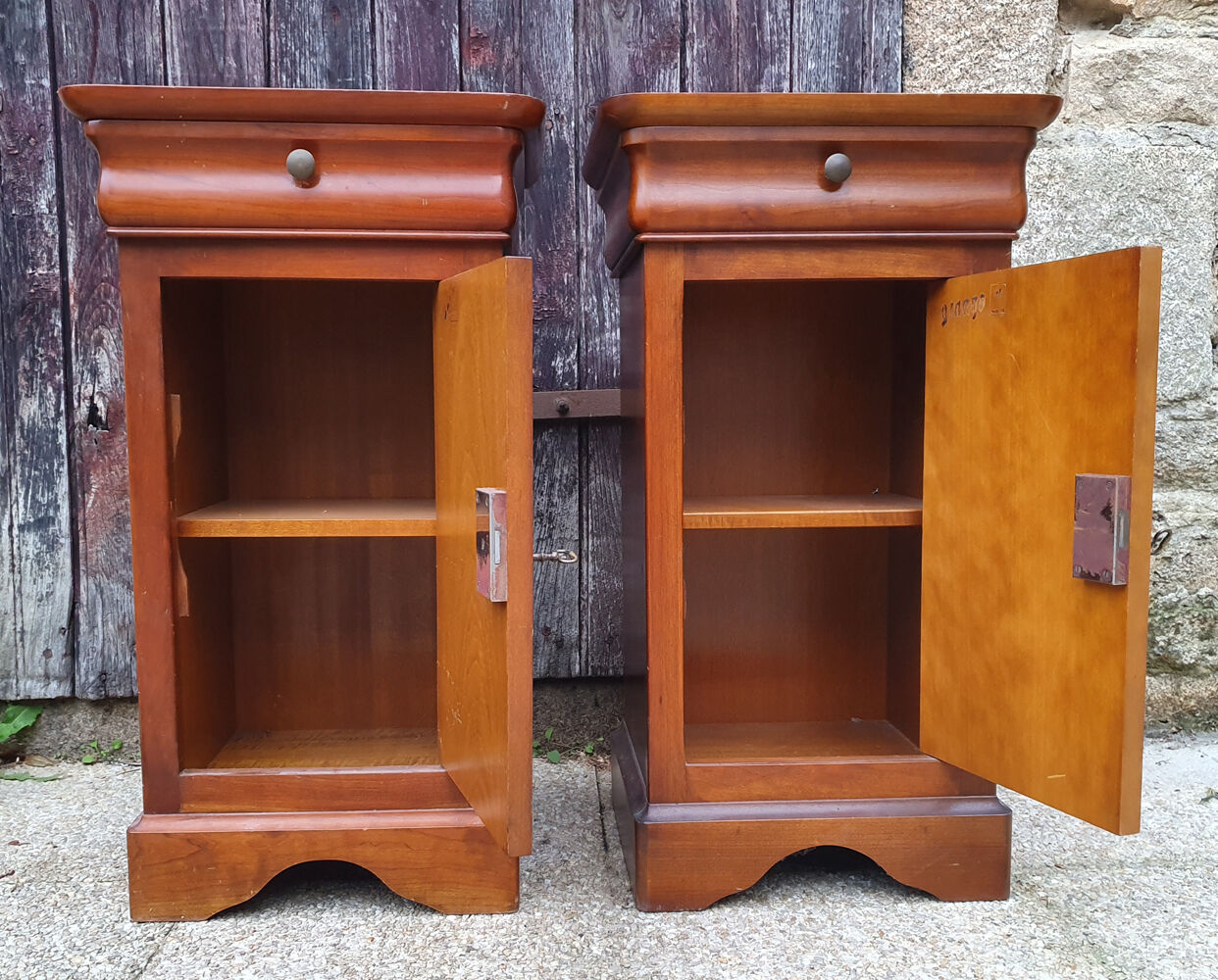 Pair of Louis Philippe bedside tables, solid cherry, vintage, 60