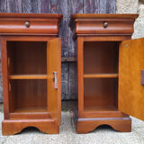 Pair of Louis Philippe bedside tables, solid cherry, vintage, 60