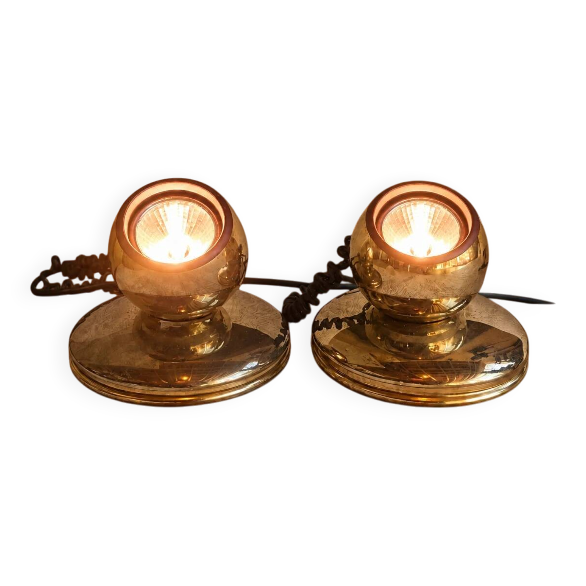 Pair of adjustable spot lamps in gold metal – Pierre Disderot Lighting, Paris