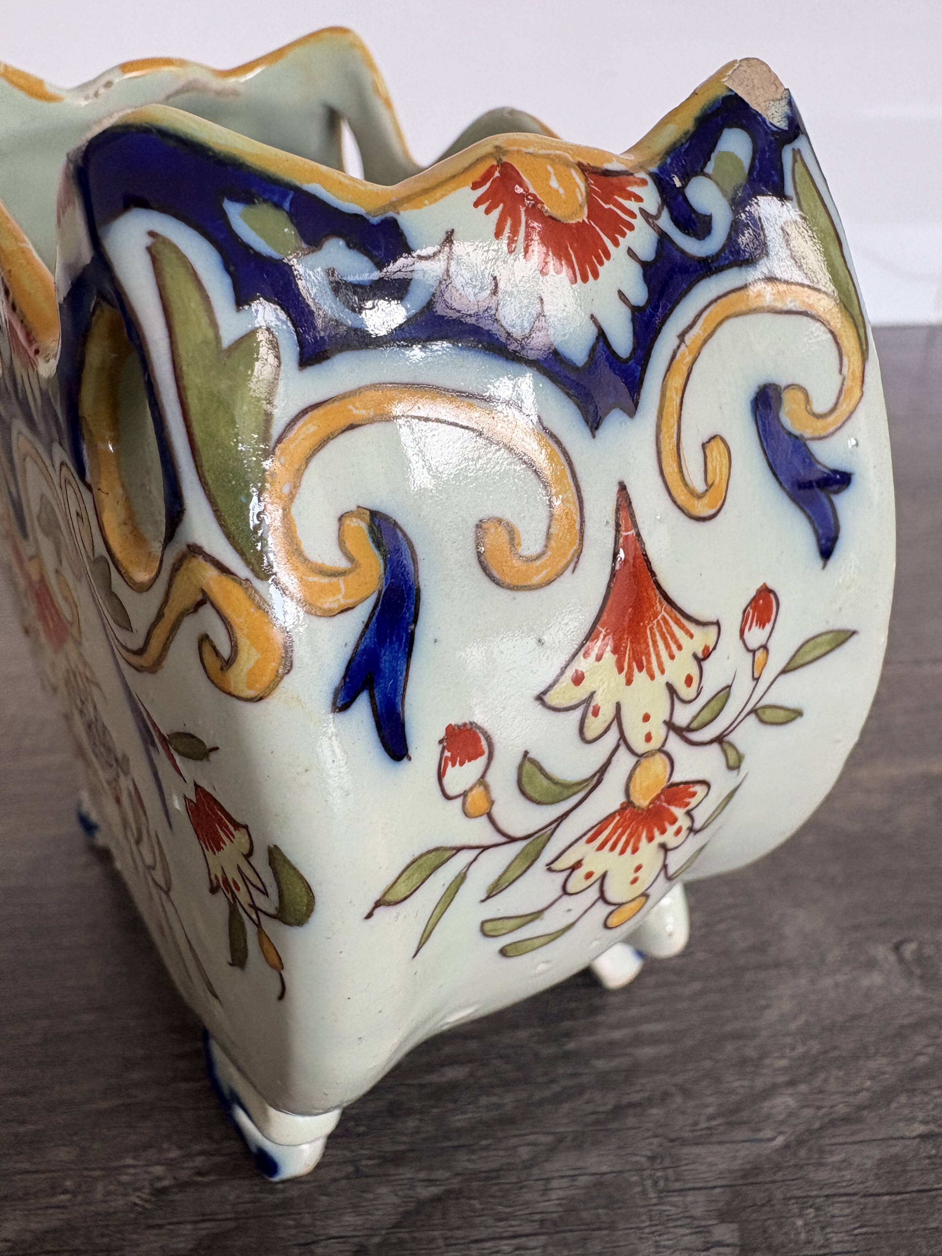 Antique cache-pot in Art Nouveau faience