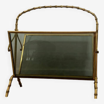 Porte-Revues en Laiton et Verre Faux Bambou style Maison Baguès, 1960s