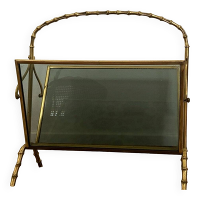 Porte-Revues en Laiton et Verre Faux Bambou style Maison Baguès, 1960s