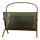 Maison Baguès Style Brass and Faux Bamboo Glass Magazine Rack, 1960s