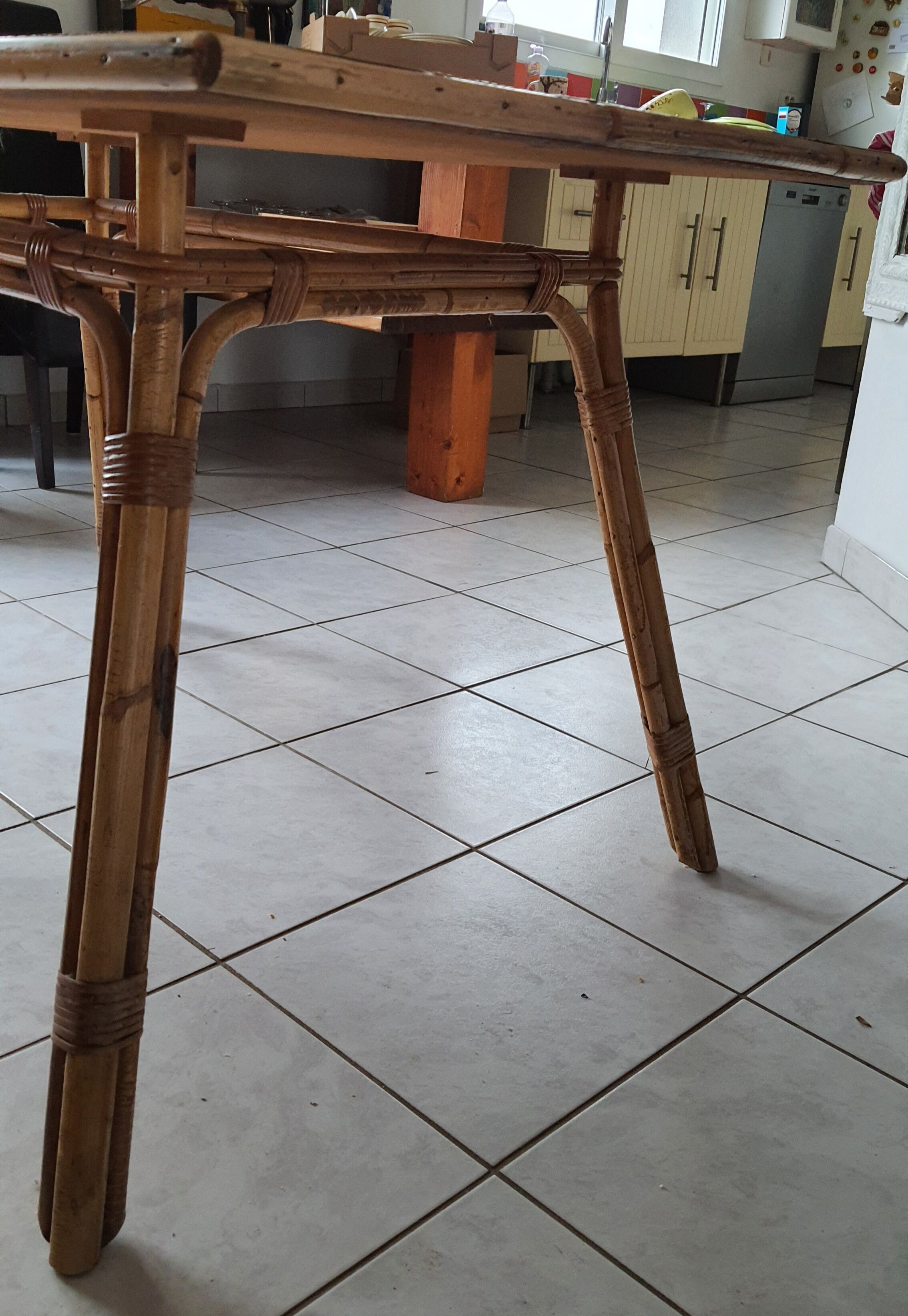 Dining table, bamboo and split rattan