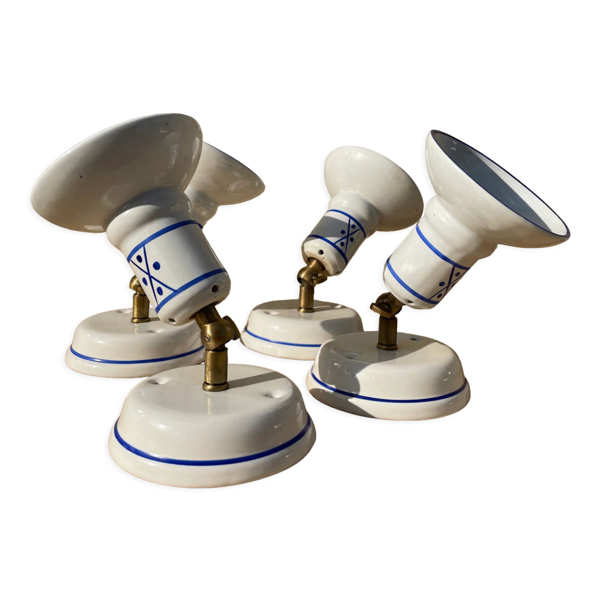4 faience and brass ball and ball wall lamps - made in Italy