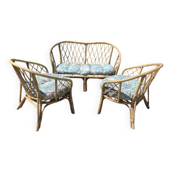 Salon en rotin/bambou vintage années 60/70