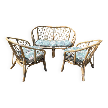 Salon en rotin/bambou vintage années 60/70