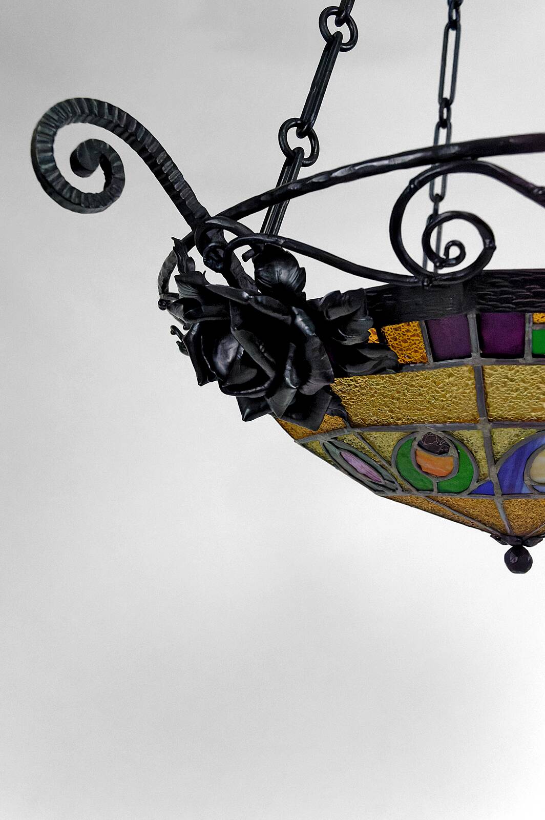 Art Deco wrought iron chandelier by Augustin Louis Calmels, France, Circa 1920