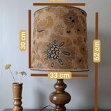 turned wooden lamp with a jute floral shade, authentic sixties