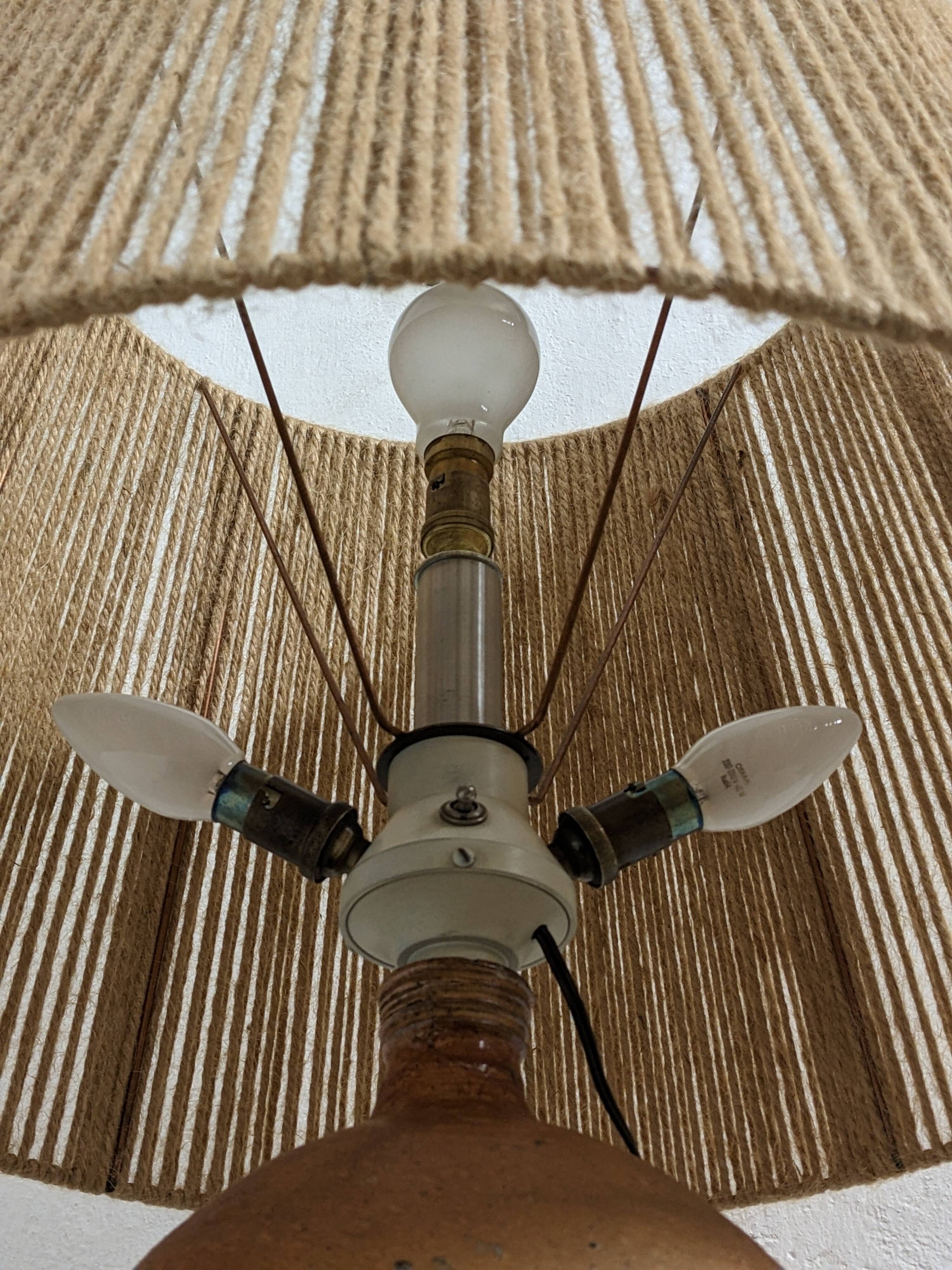 XXL lamp in glazed stoneware and jute rope circa 1960