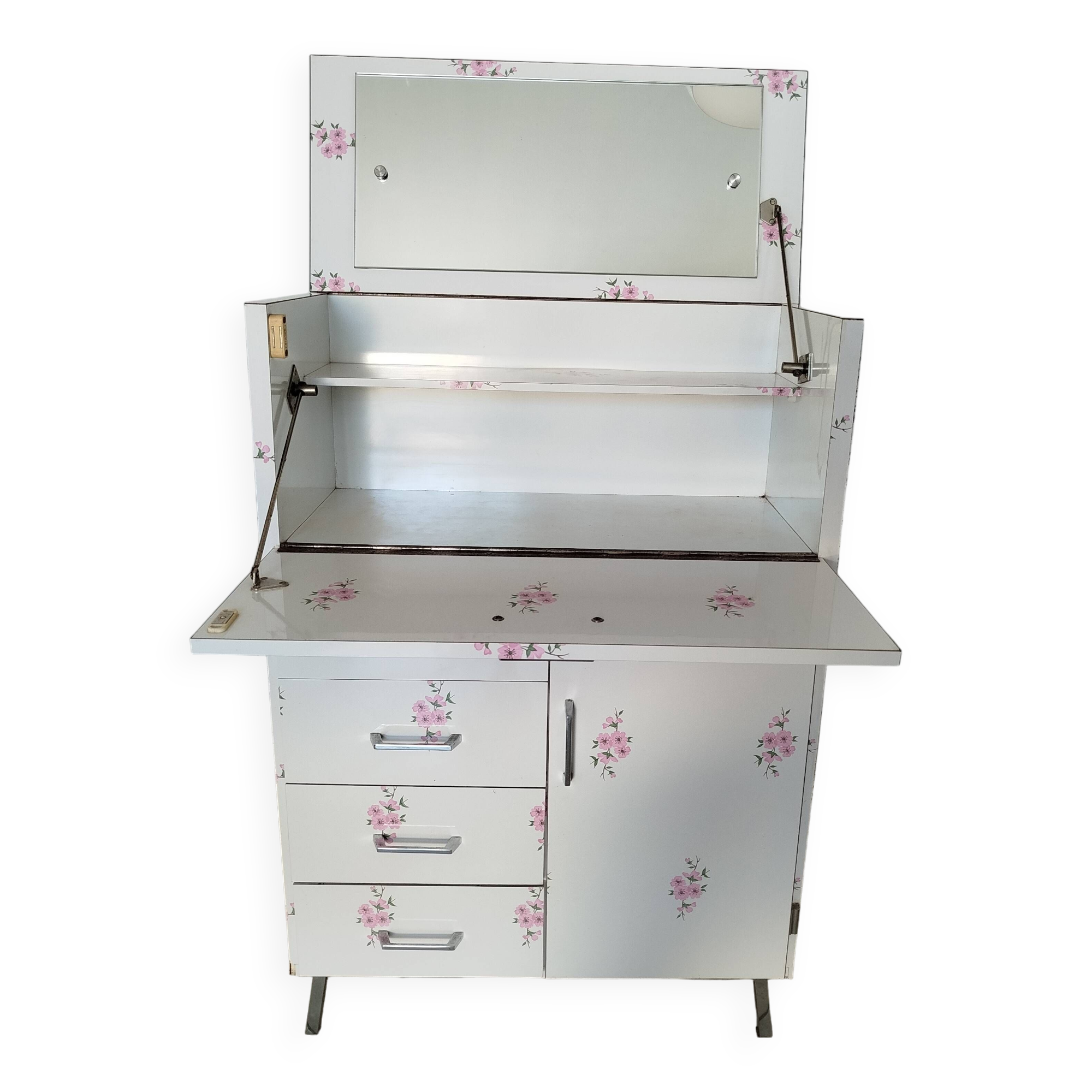 Dressing table / bathroom furniture floral decor 70s
