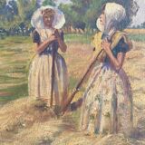 Oil on canvas by Geffroy women at the harvest early 20th century