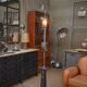 Old gas pump floor lamp in cast iron metal and glass 1930