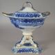 Beautiful covered tripod compote dish in blue and gold earthenware from the late 19th century SC