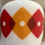 Table lamp with a vintage orange and red "Jacquard" globe in white glass and a golden base