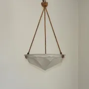 French Vintage Art Deco White Glass Abstract Platformier Ceiling LIght