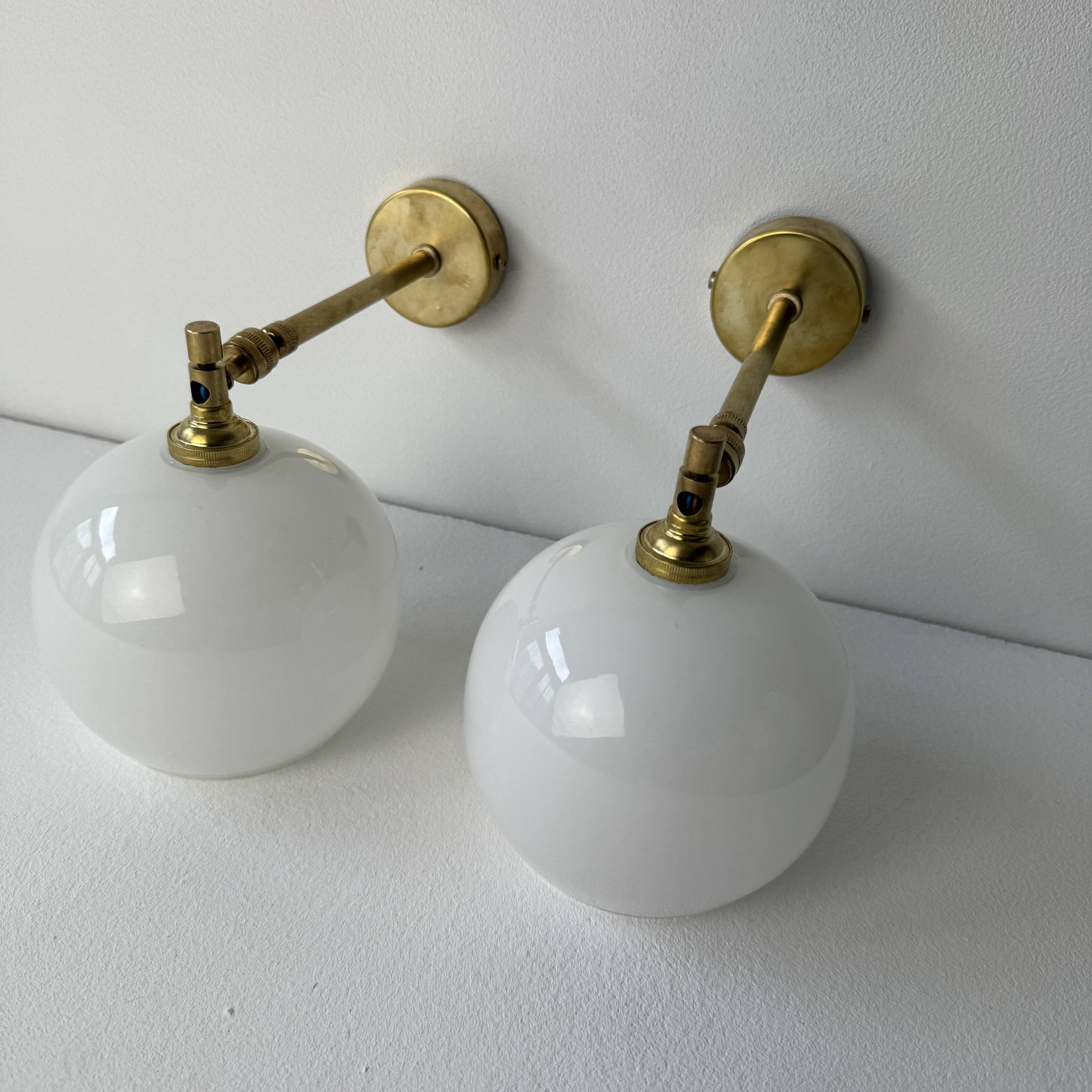 PAIR OF OLD VINTAGE OPALINE AND BRASS Sconces