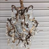 Rare old chandelier / lantern in patinated bronze, Louis XV style / working condition
