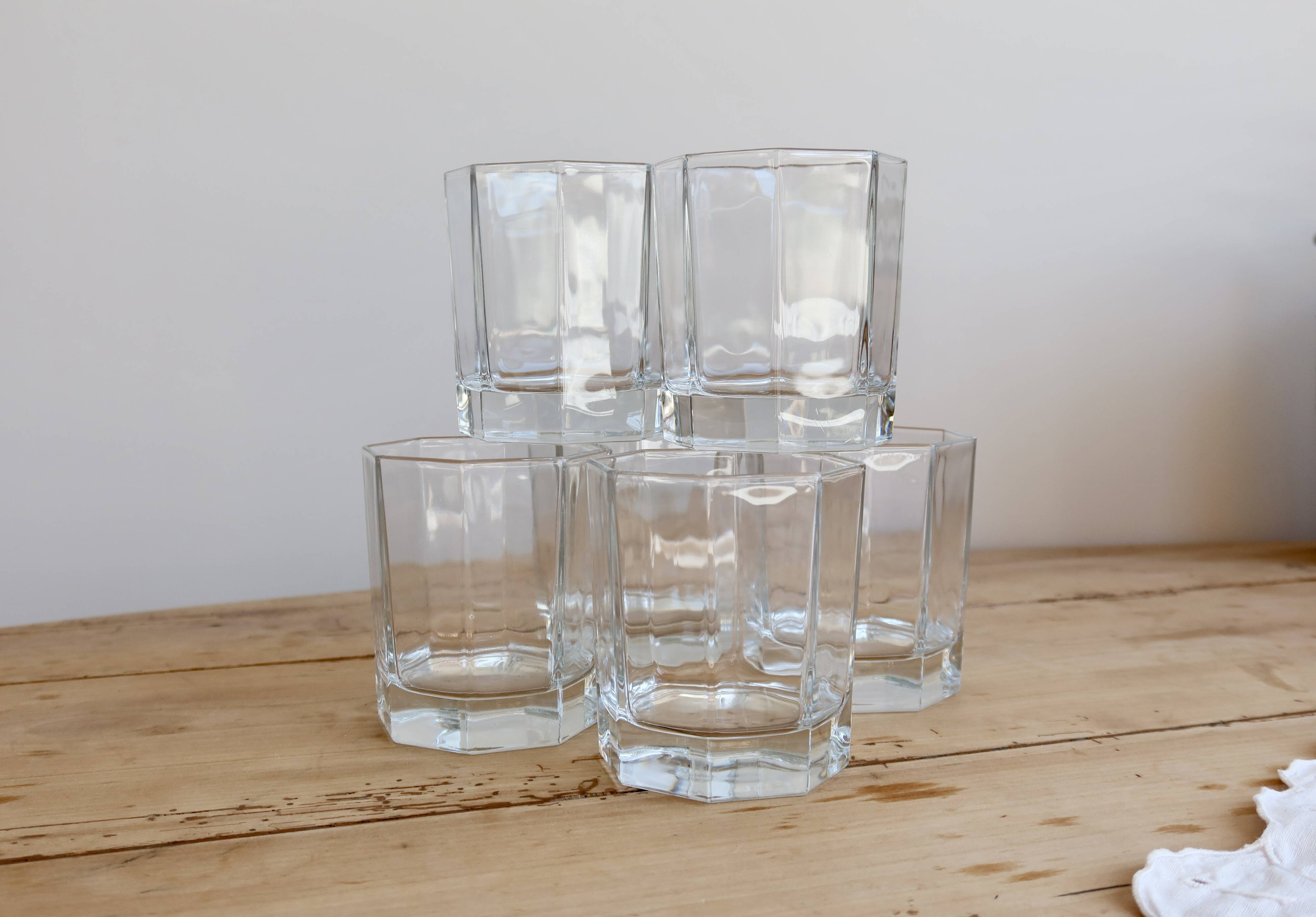 6 vintage octagonal Esso water glasses
