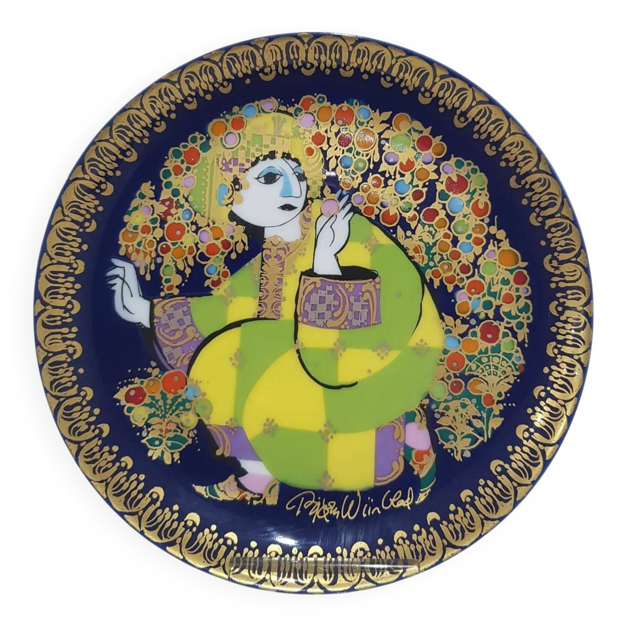 Alladyn plate no. IV, cobalt blue, porcelain, design by B. Wiinblad, Rosenthal, Germany, 1980s.