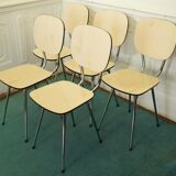 Set of 5 chairs in formica "tublac" print white birch wood