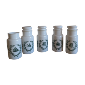 Lot of 5 opal glass apothecary jars