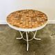 Vintage round French garden table with French "Tomettes" tiled top, 1960s