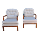 Paire de chaises Art Déco marron et crème en merisier et tissu, années 1930