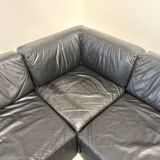 Grand canapé modulable en cuir noir, années 1970