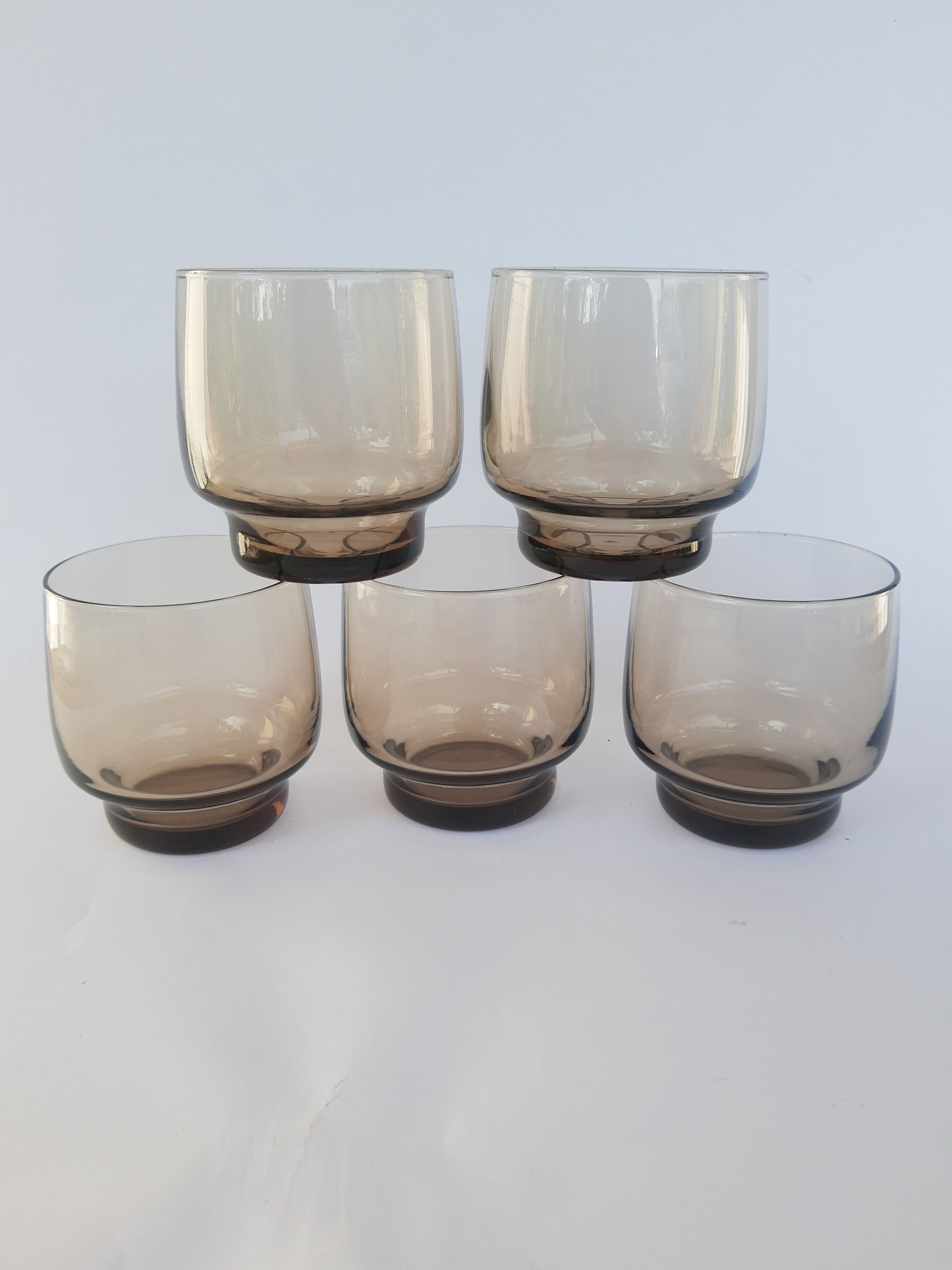 Set of 5 vintage 70s smoked glass water glass